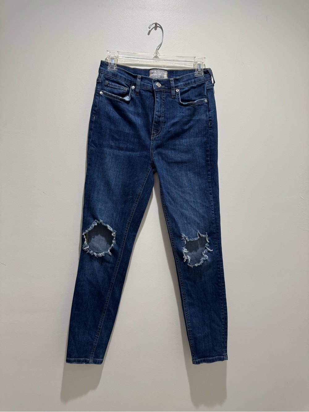 Free People Distressed Skinny Jeans Medium Wash Knee Rip Stretch Denim W29